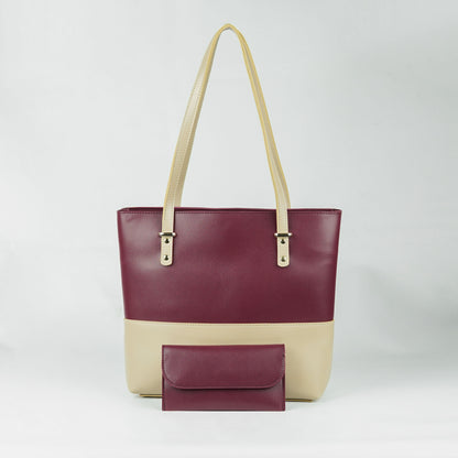 Berry Tote Bag set of 2 Maroon & Beige