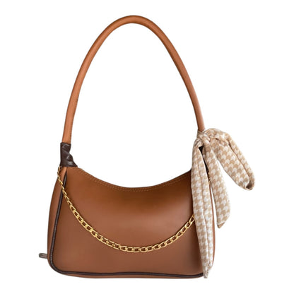 Silk Shoulder Bag Mustard and Brown