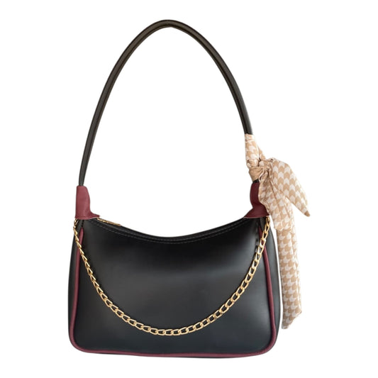 Silk Shoulder Bag Black and Maroon