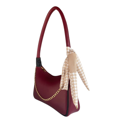 Silk Shoulder Bag Maroon and brown