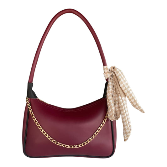 Silk Shoulder Bag Maroon and brown
