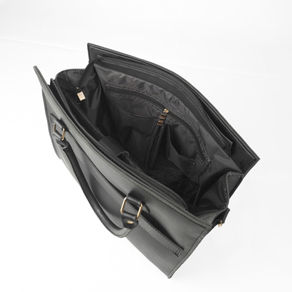 Aria Multi-Pocket Shoulder Tote - Black