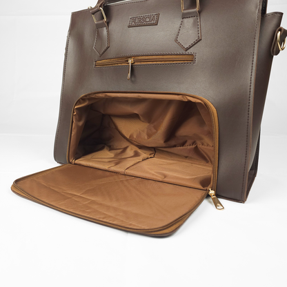 Aria Multi-Pocket Shoulder Tote - Brown