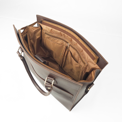 Aria Multi-Pocket Shoulder Tote - Brown