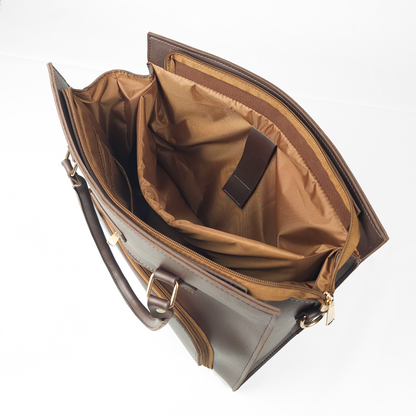 Aria Multi-Pocket Shoulder Tote - Brown