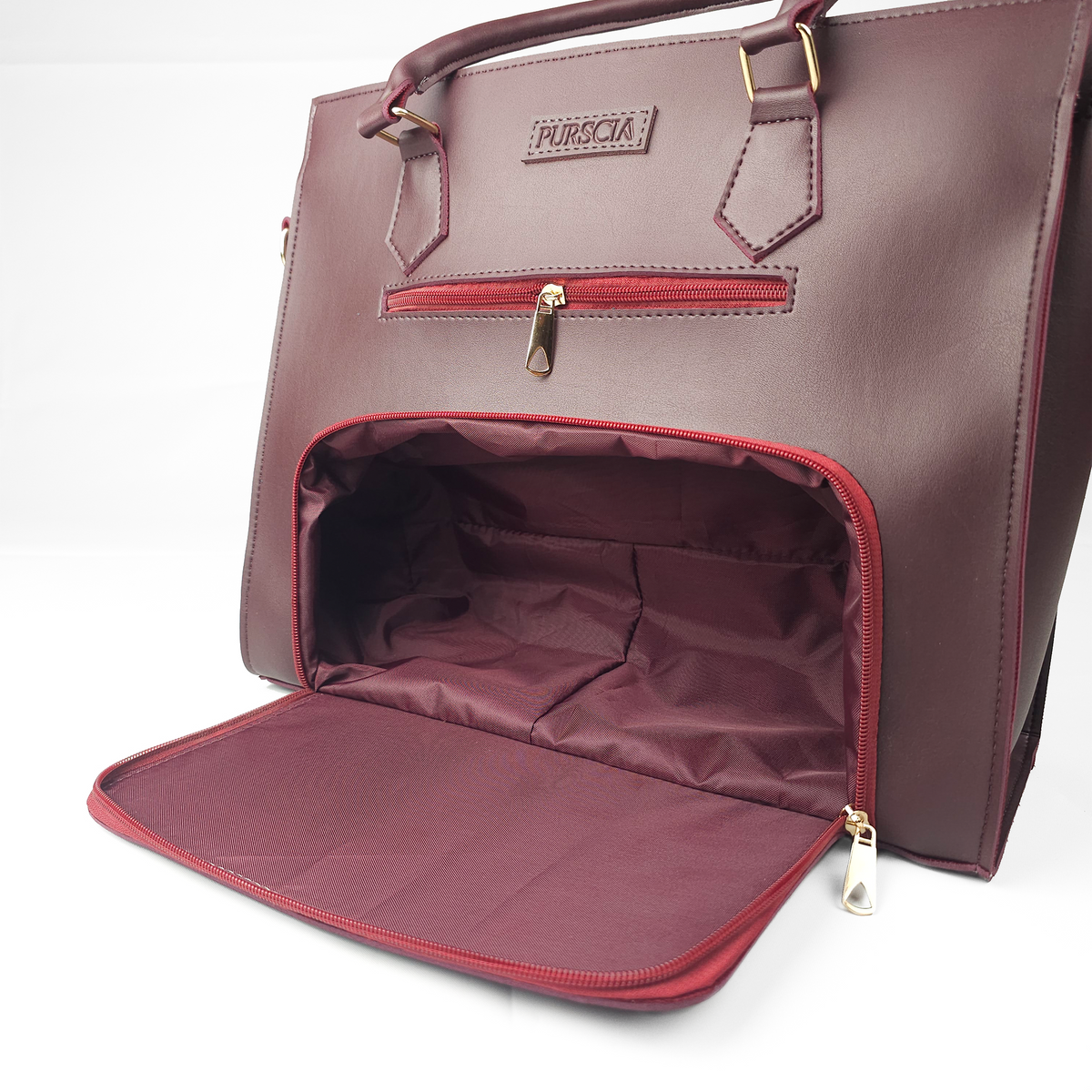 Aria Multi-Pocket Shoulder Tote - Maroon