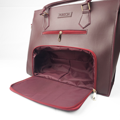 Aria Multi-Pocket Shoulder Tote - Maroon