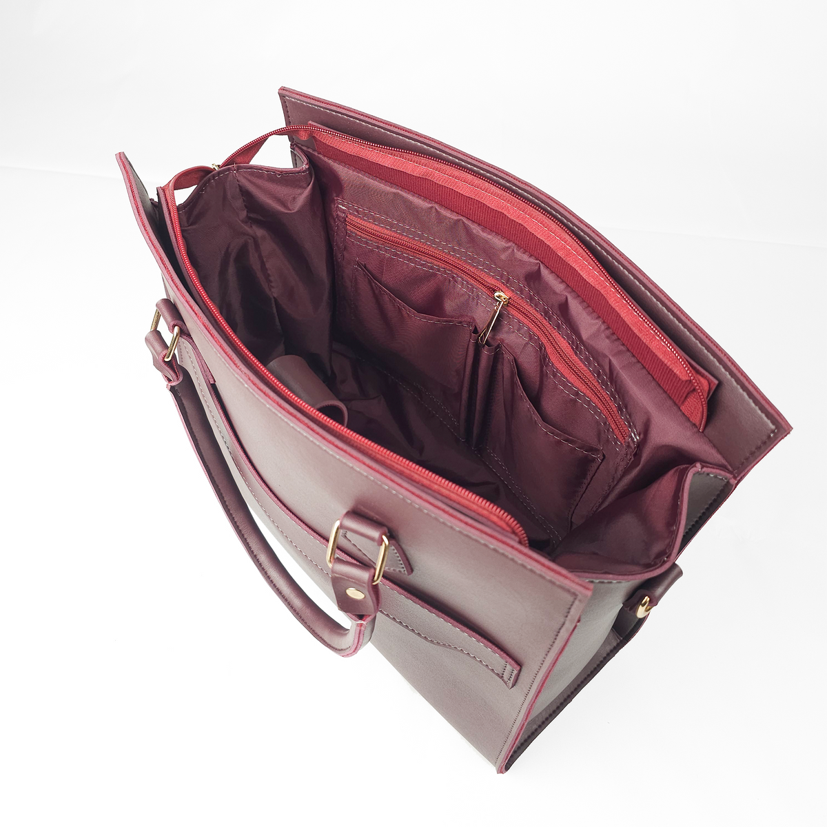 Aria Multi-Pocket Shoulder Tote - Maroon