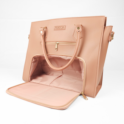 Aria Multi-Pocket Shoulder Tote - Peach